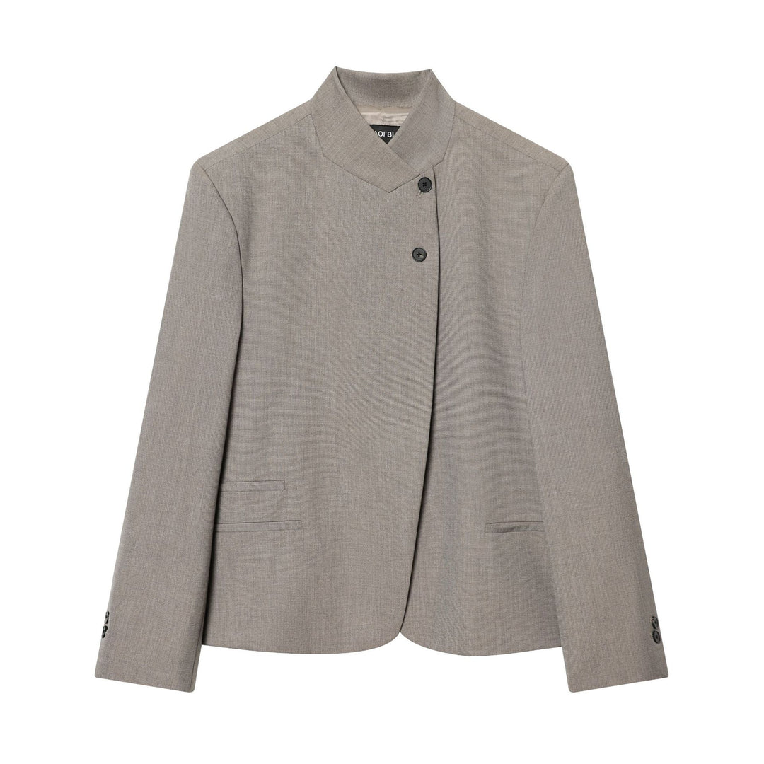 Damen nan Mandarin-Kragen Blazer mit asymmetrischer Knopfleiste, Wiener Nähten und dezent taillierter Silhouette Drune