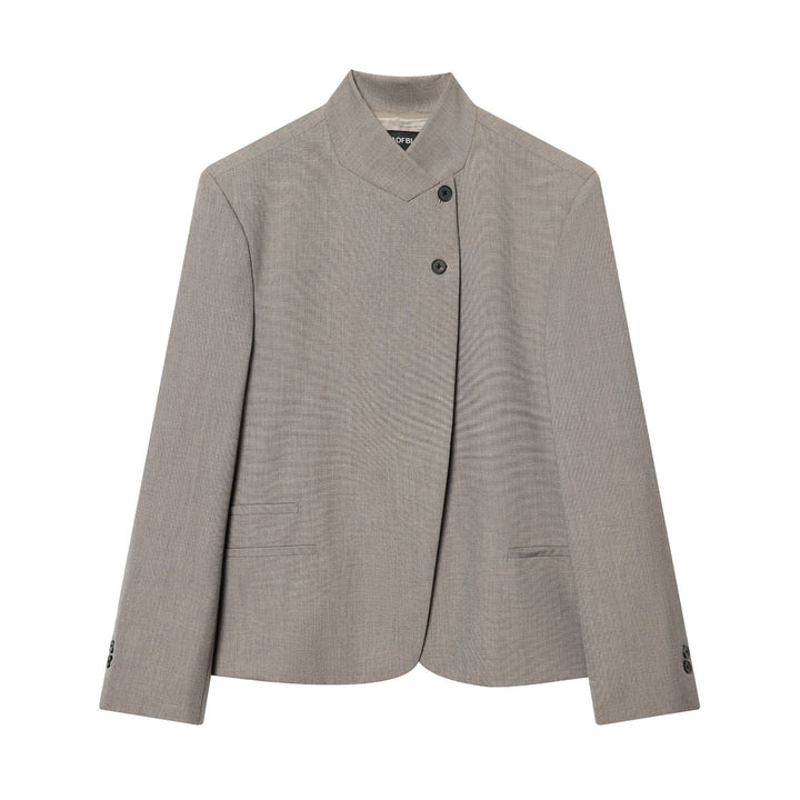 Damen nan Mandarin-Kragen Blazer mit asymmetrischer Knopfleiste, Wiener Nähten und dezent taillierter Silhouette Drune