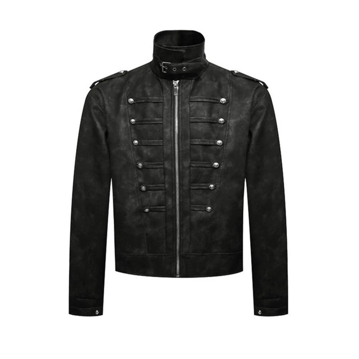 Herren Kurzjacke im Military-Marching‑Look aus Velourslederimitat mit Stehkragen & Zierknöpfen Drune