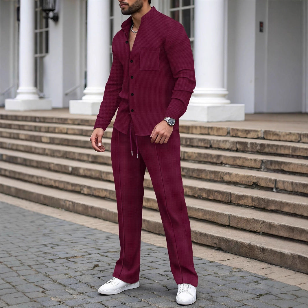 Herren nan lässiges Hemd-Hose Lounge-Set aus strukturiertem Baumwollmischgewebe Drune