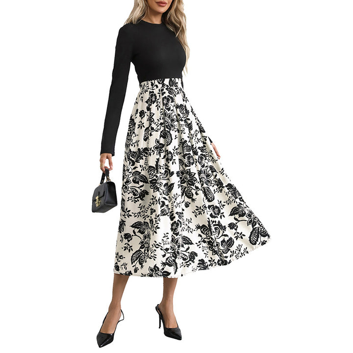 Damen Maxikleid mit floralen Details und elegantem Bund Drune