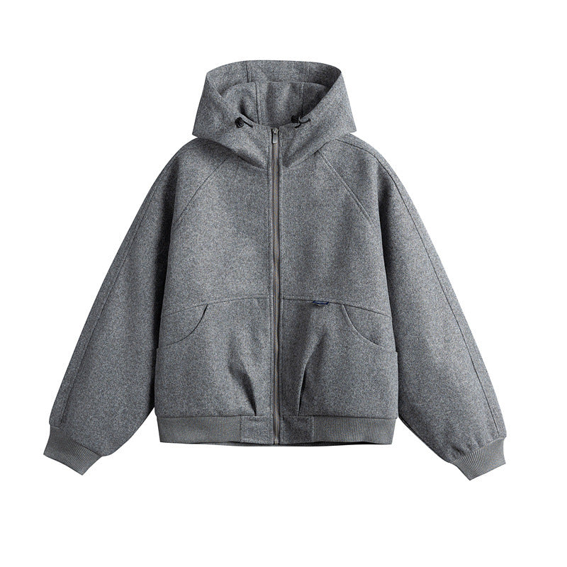 Unisex Oversize Kapuzenblouson aus Wollmix mit Reißverschluss und Kängurutaschen Drune