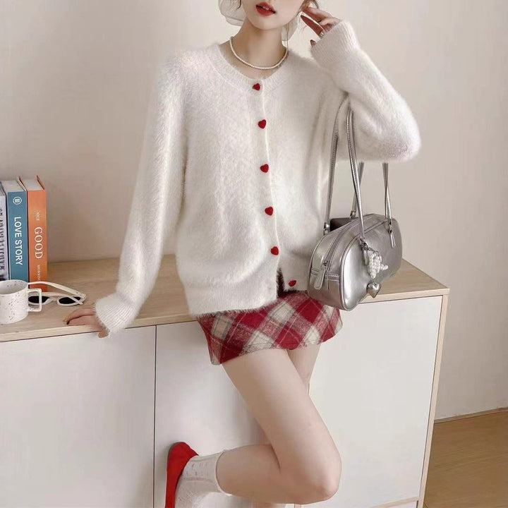 Damen Flauschiger Knopf-Cardigan Drune