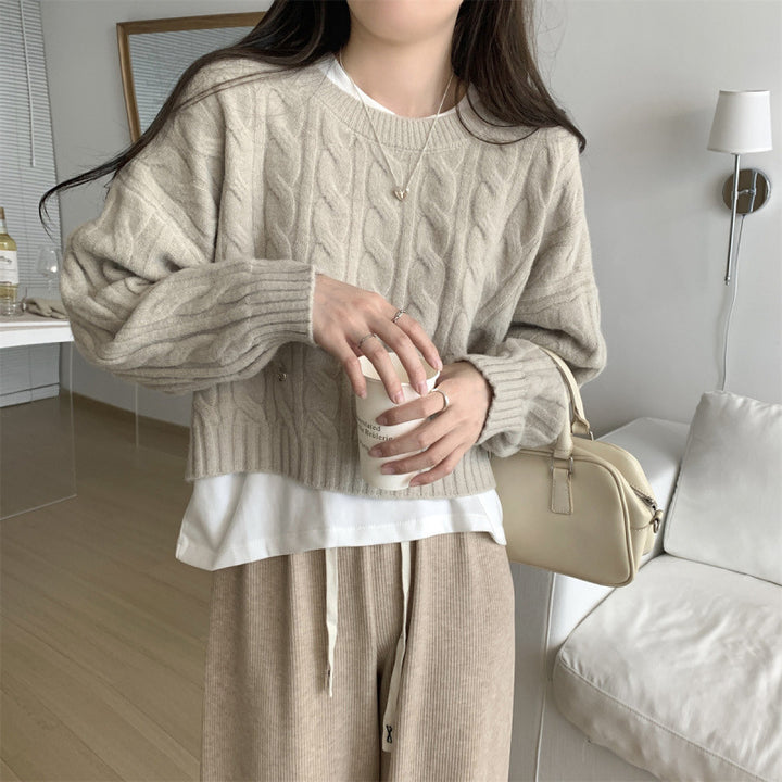 Damen Grobstrickpullover mit lässigem Schnitt und Zopfmuster Drune