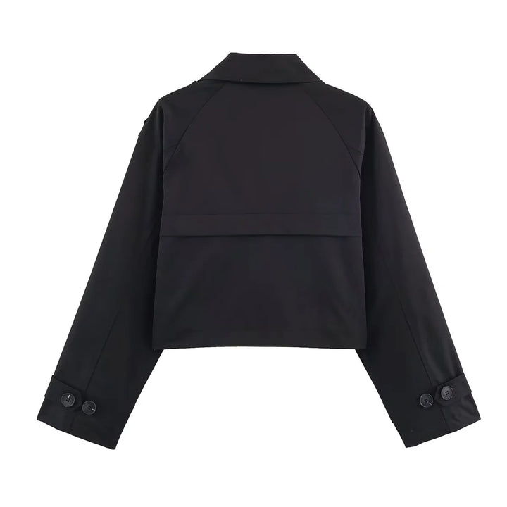 Damen nan cropped Trenchjacke mit doppelreihiger Knopfleiste, Schulterklappen und verstellbaren Manschetten Drune