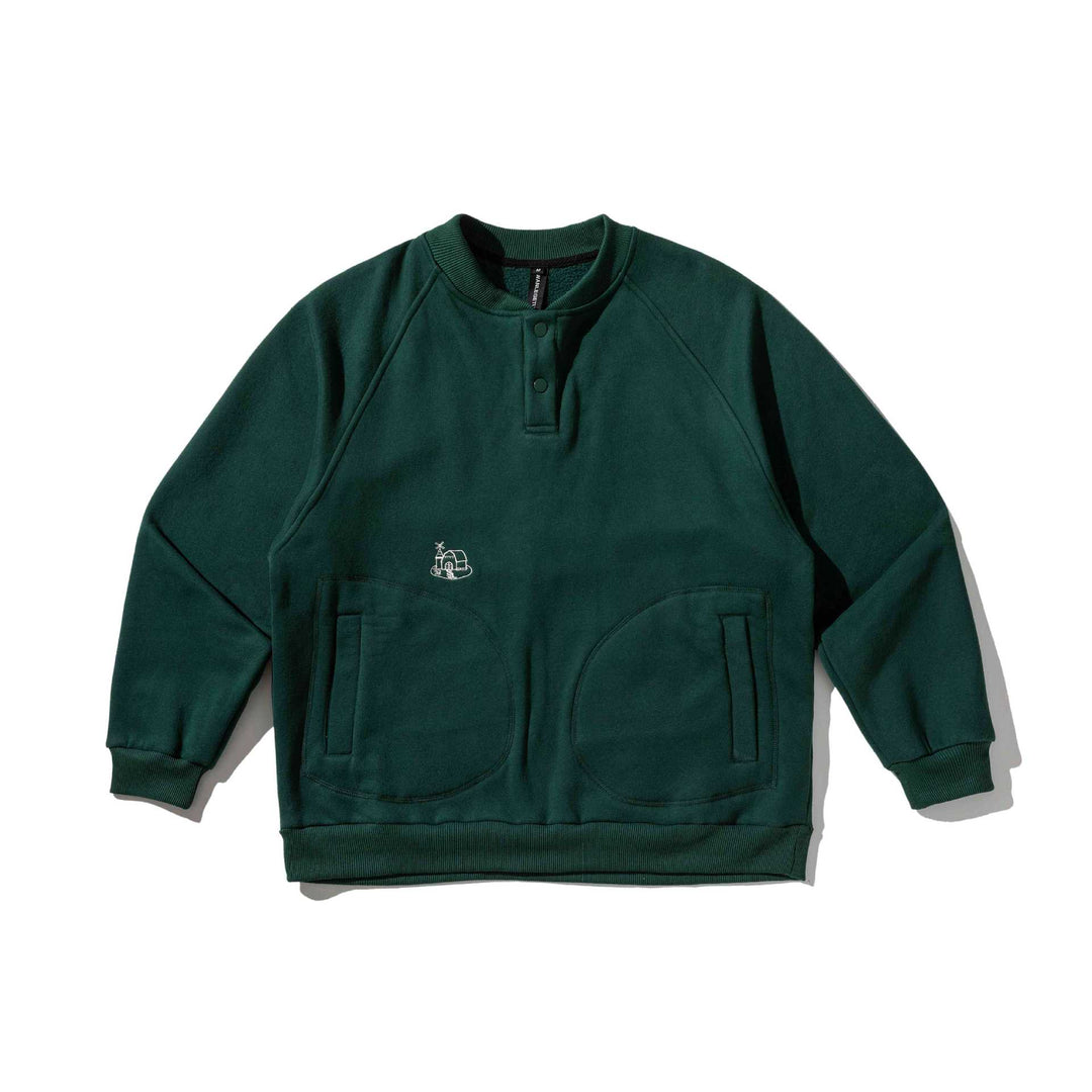 Herren Sweatshirt mit Knopfleiste im Henley‑Stil, Raglanärmeln und aufgesetzten Rundtaschen Drune