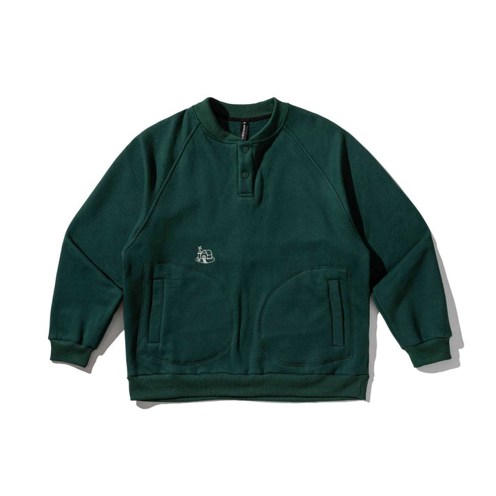 Herren Sweatshirt mit Knopfleiste im Henley‑Stil, Raglanärmeln und aufgesetzten Rundtaschen Drune