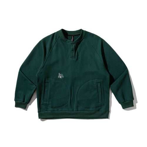 Herren Sweatshirt mit Knopfleiste im Henley‑Stil, Raglanärmeln und aufgesetzten Rundtaschen Drune