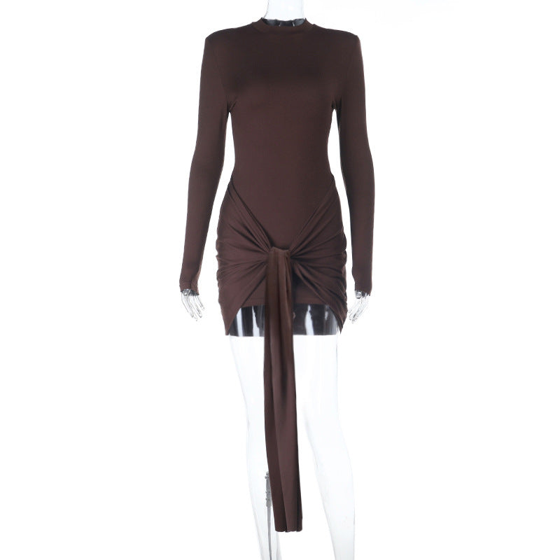 Damen figurbetontes Minikleid mit langen Ärmeln und raffiniertem Wickeldesign Drune