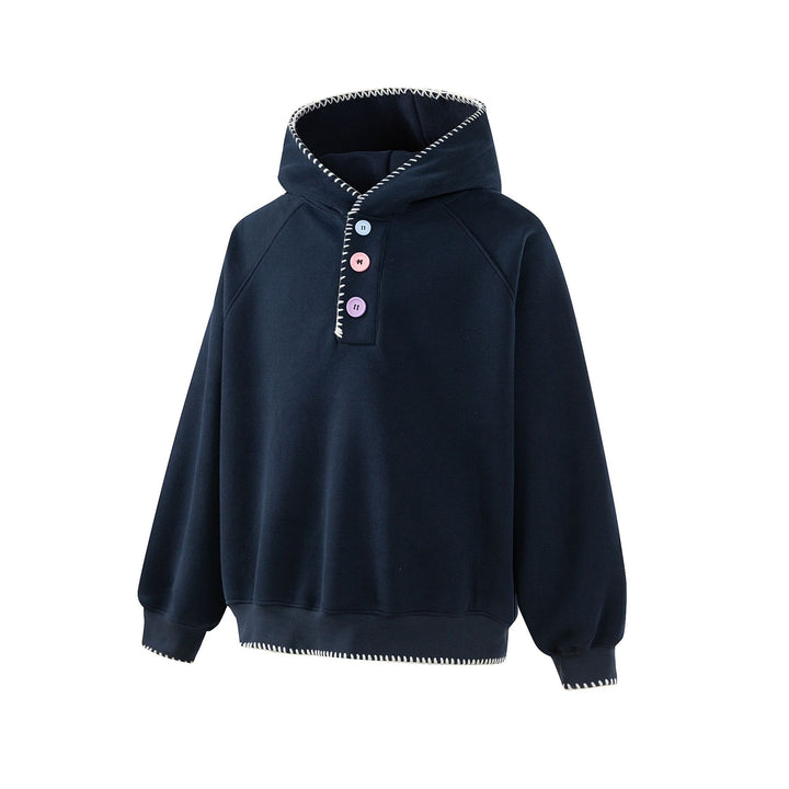 Damen Kapuzenpullover mit halber Knopfleiste, dekorativer Sattelnaht und Oversize-Schnitt Drune