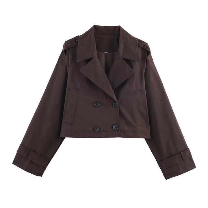 Damen Kurzgeschnittene Trenchjacke im Boxy‑Schnitt mit Doppelreiher und Schulterriegeln Drune