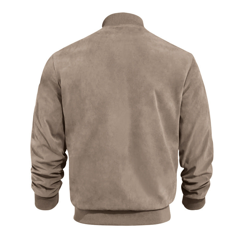 Herren lässige Lederjacke mit asymmetrischem Schnitt und Rippenbündchen Drune