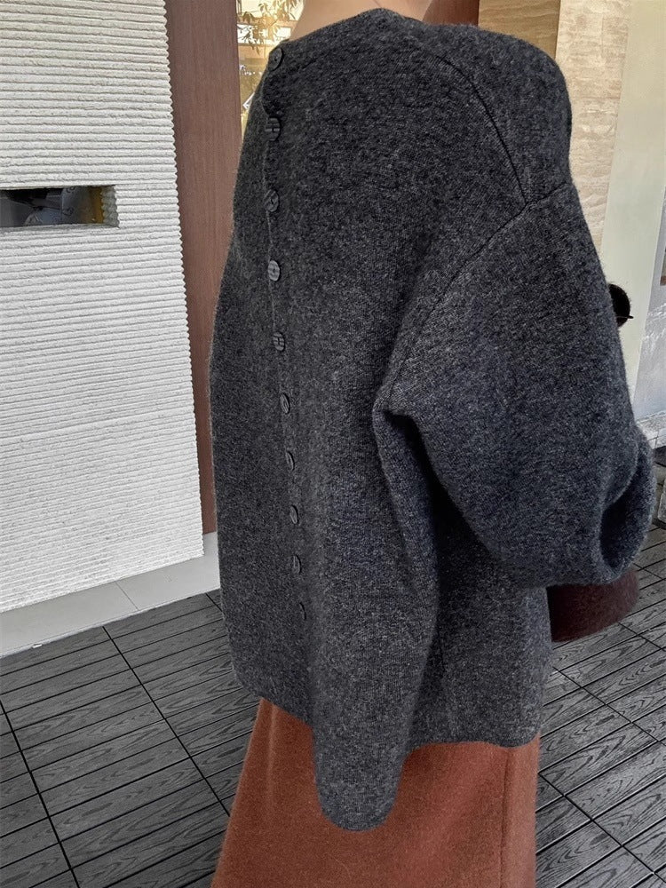 Damen Oversize-Feinstrickpullover mit Ballonärmeln und Knopfmanschette Drune