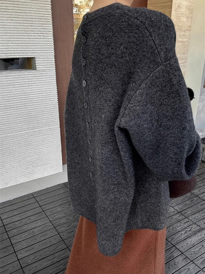 Damen Oversize-Feinstrickpullover mit Ballonärmeln und Knopfmanschette Drune