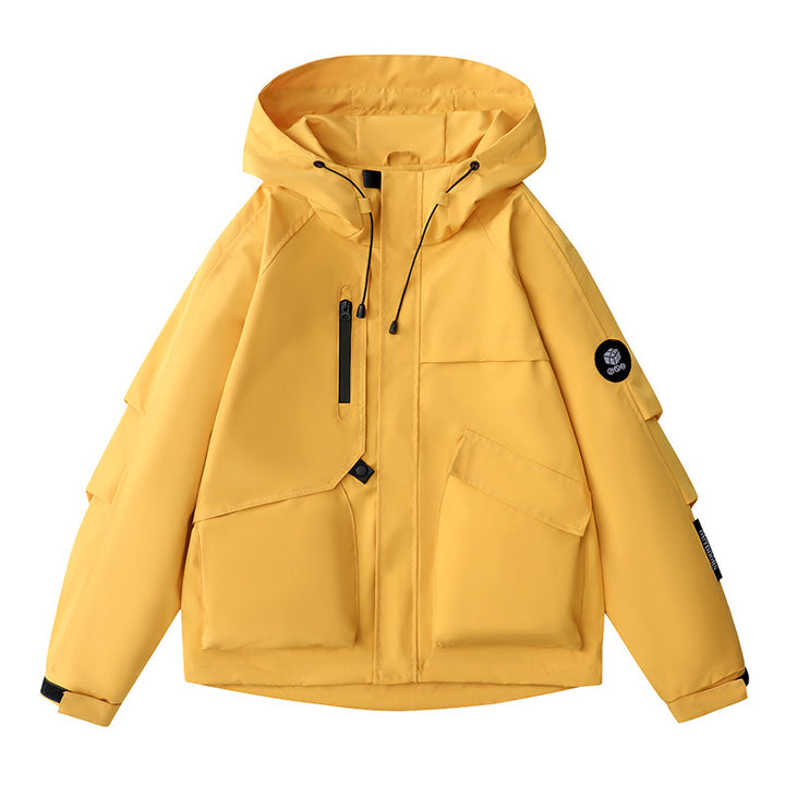 Herren wetterfeste Kapuzen-Fieldjacke mit multifunktionalen Taschen, verstellbarer Kapuze und Kinnschutz Drune