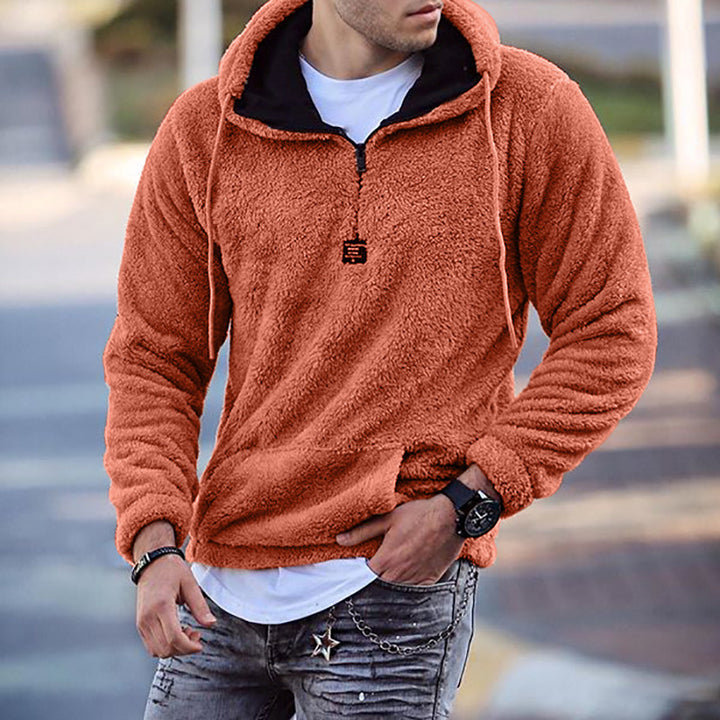 Herren Kuscheliger Teddy-Fleece-Hoodie mit Halbreißverschluss und Kängurutasche Drune