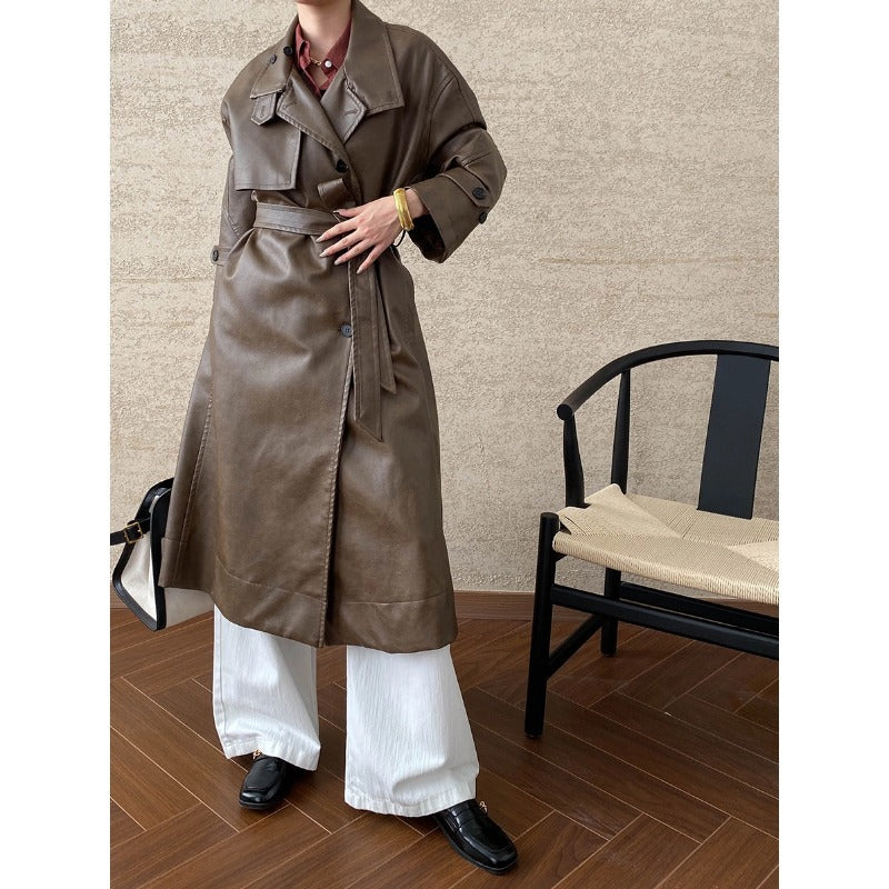 Damen eleganter Trenchcoat mit seitlichem Bindegürtel und stilvollem Kragen Drune