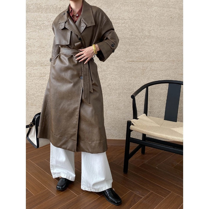 Damen eleganter Trenchcoat mit seitlichem Bindegürtel und stilvollem Kragen Drune