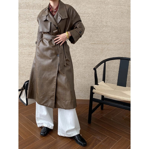 Damen eleganter Trenchcoat mit seitlichem Bindegürtel und stilvollem Kragen Drune