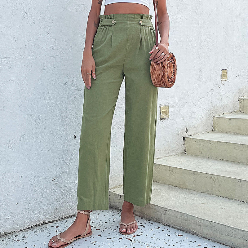 Damen Hochtaillierte Culotte-Hose mit Bundfalten, Knopf-Tabulierung und weitem Bein Drune