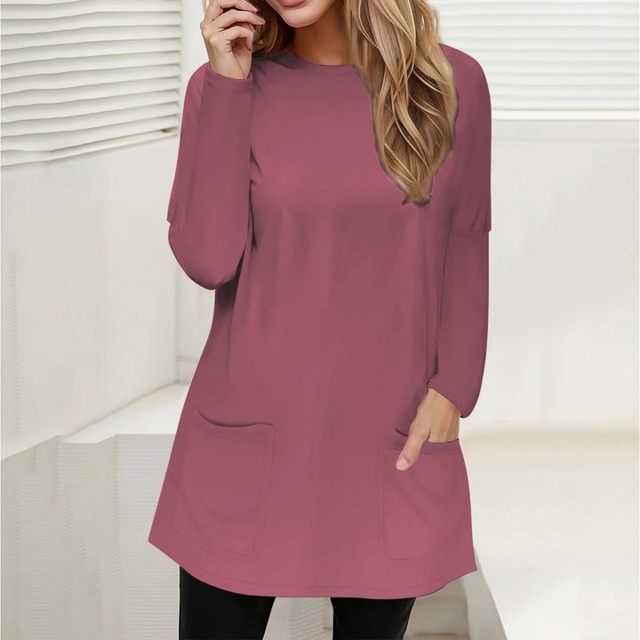 Damen Freizeit Longline Tunika mit Rundhalsausschnitt und aufgesetzten Taschen Drune