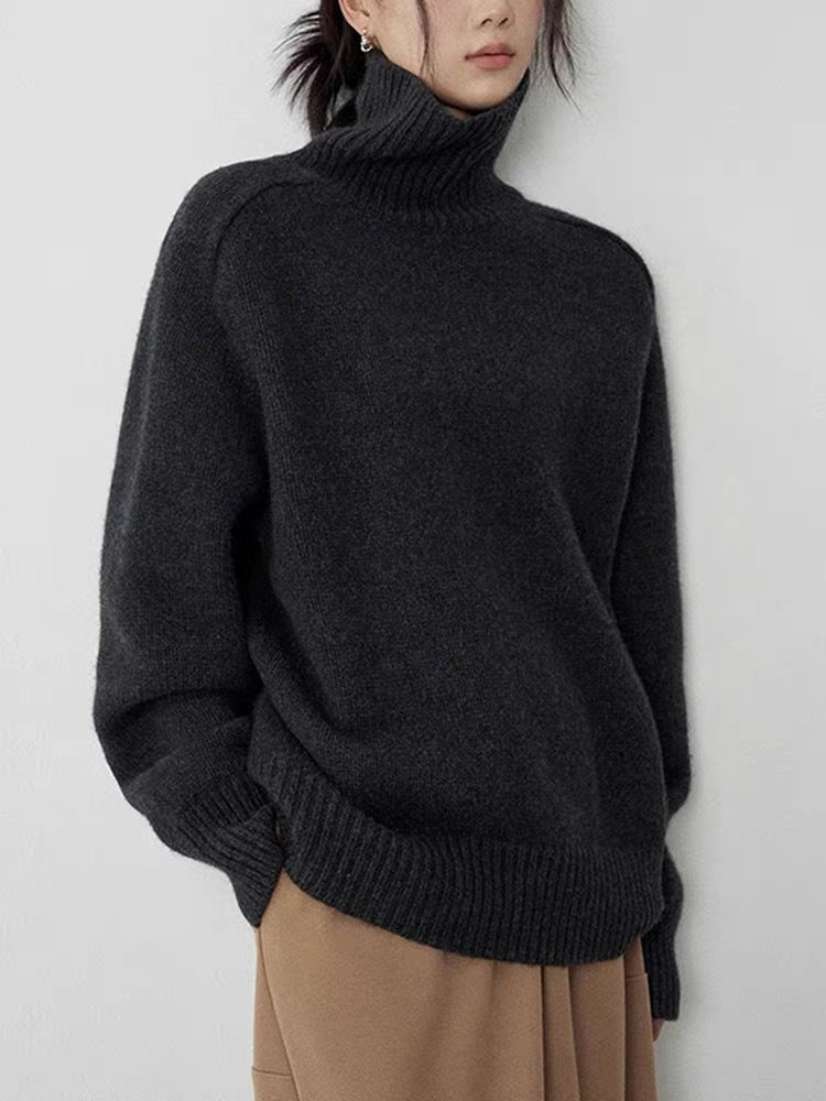 Damen Rollkragenpullover aus feinem Wollmix mit geradem Schnitt und breitem Rippkragen Drune