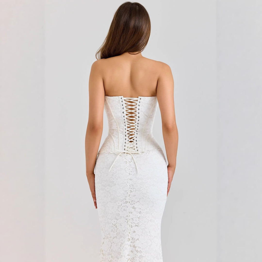 Damen nan zweiteiliges Spitzen-Corsagen-Set mit verstärktem Bustier und figurbetontem Mermaid-Rock Drune