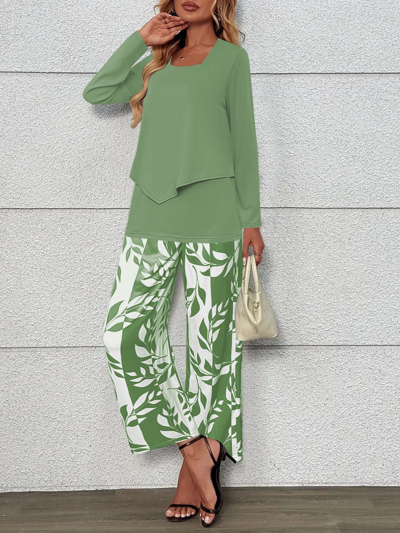 Damen Zweiteiliges Lounge-Set mit überlappendem Longsleeve und weiten Palazzo‑Hosen Drune