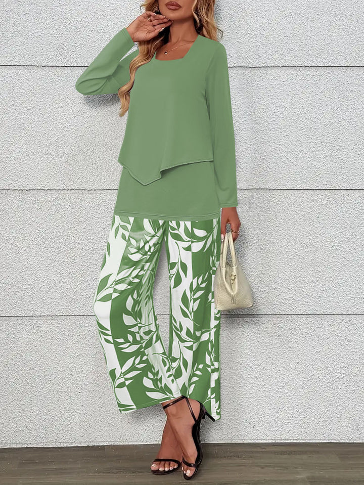 Damen Zweiteiliges Lounge-Set mit überlappendem Longsleeve und weiten Palazzo‑Hosen Drune