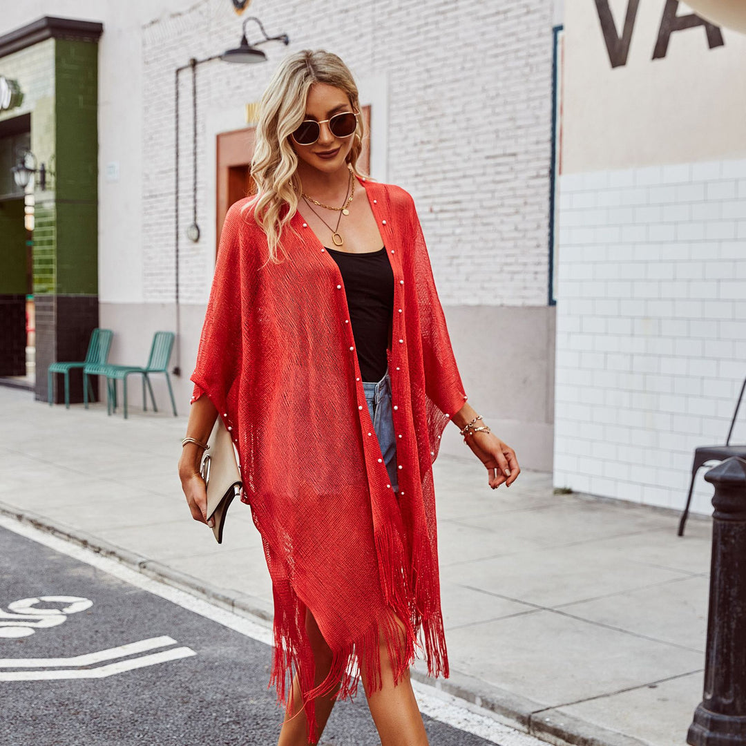 Damen transparenter Kaftan mit fransigen Kanten und elegantem Design Drune