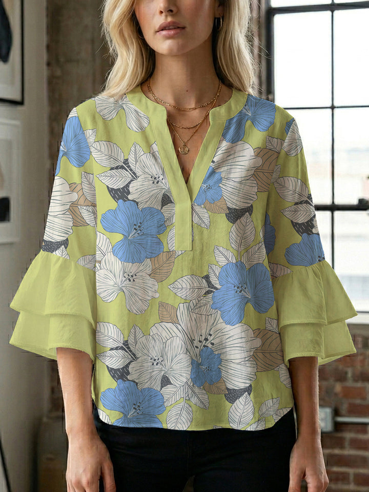 Damen Bluse mit voluminösen Ärmeln und floralem Design Drune