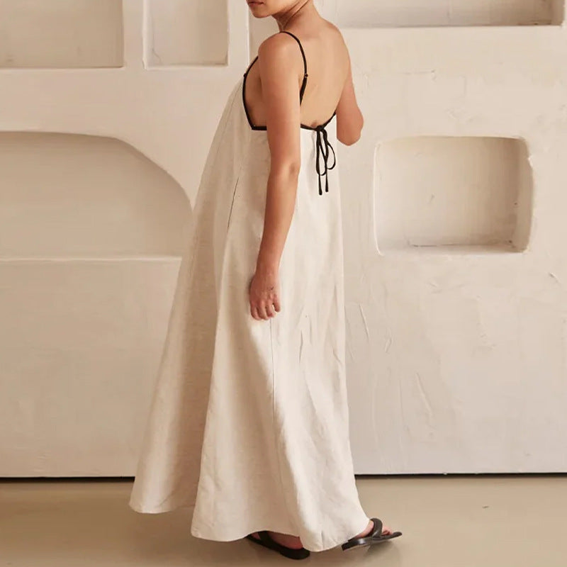 Damen Maxikleid mit lockerem Schnitt und verstellbaren Spaghettiträgern Drune