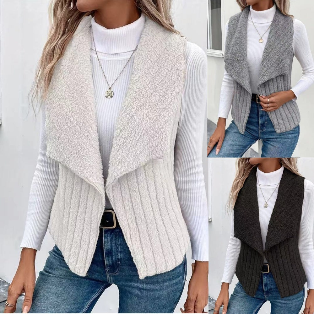 Damen Kuschelige Fleece-Weste mit asymmetrischem Kragen und lässigem Schnitt Drune