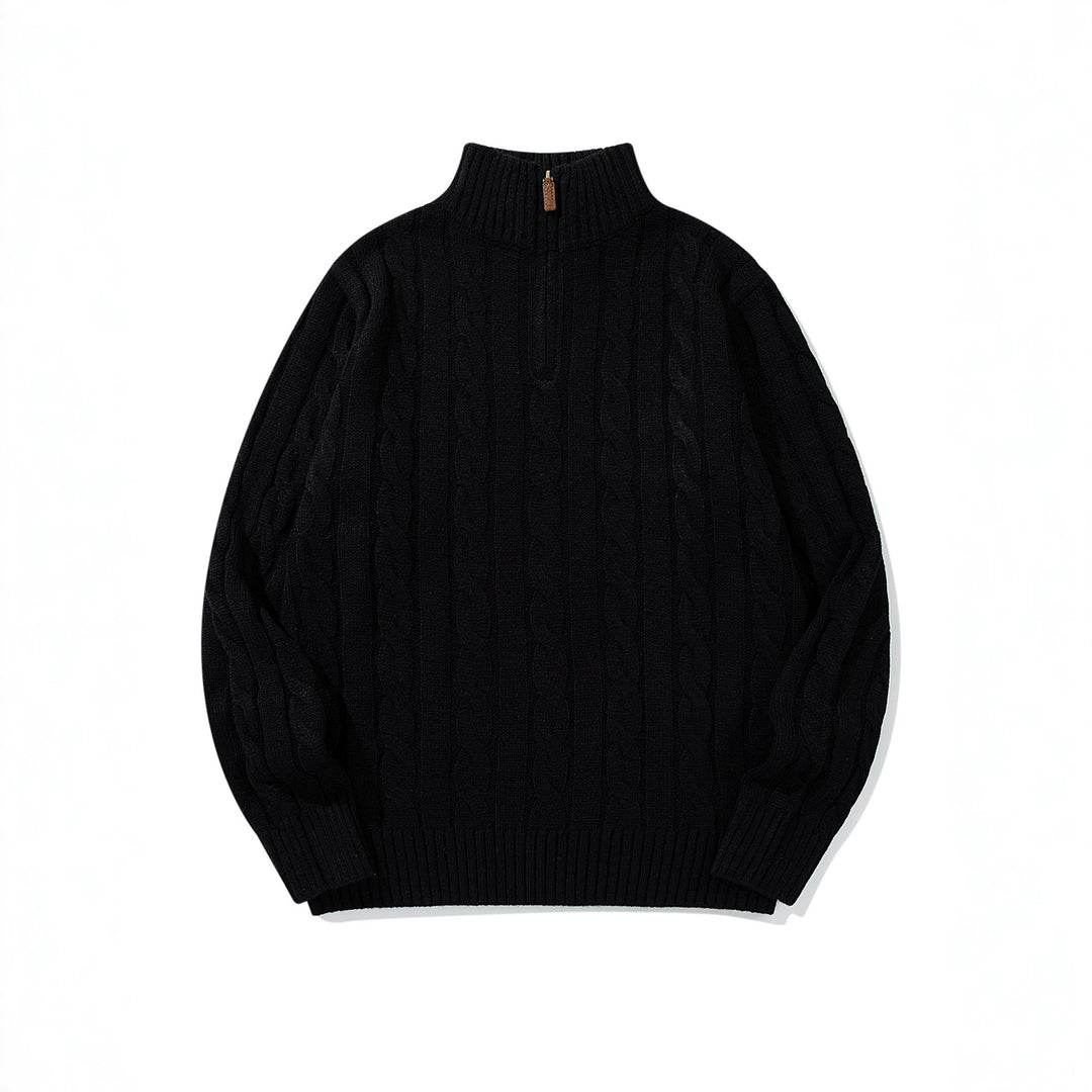 Unisex Zopfmuster-Halbzip-Pullover mit hohem Rippkragen und Oversize-Schnitt Drune