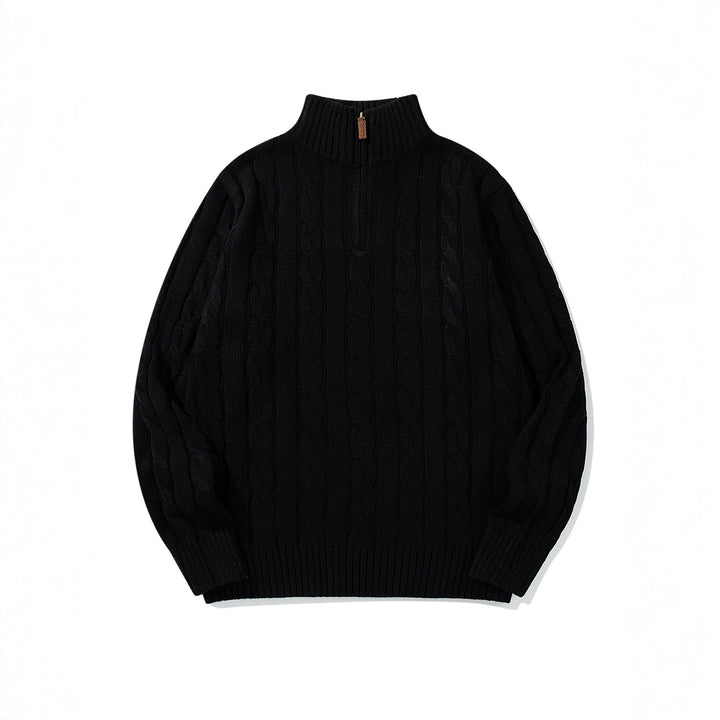 Unisex Zopfmuster-Halbzip-Pullover mit hohem Rippkragen und Oversize-Schnitt Drune