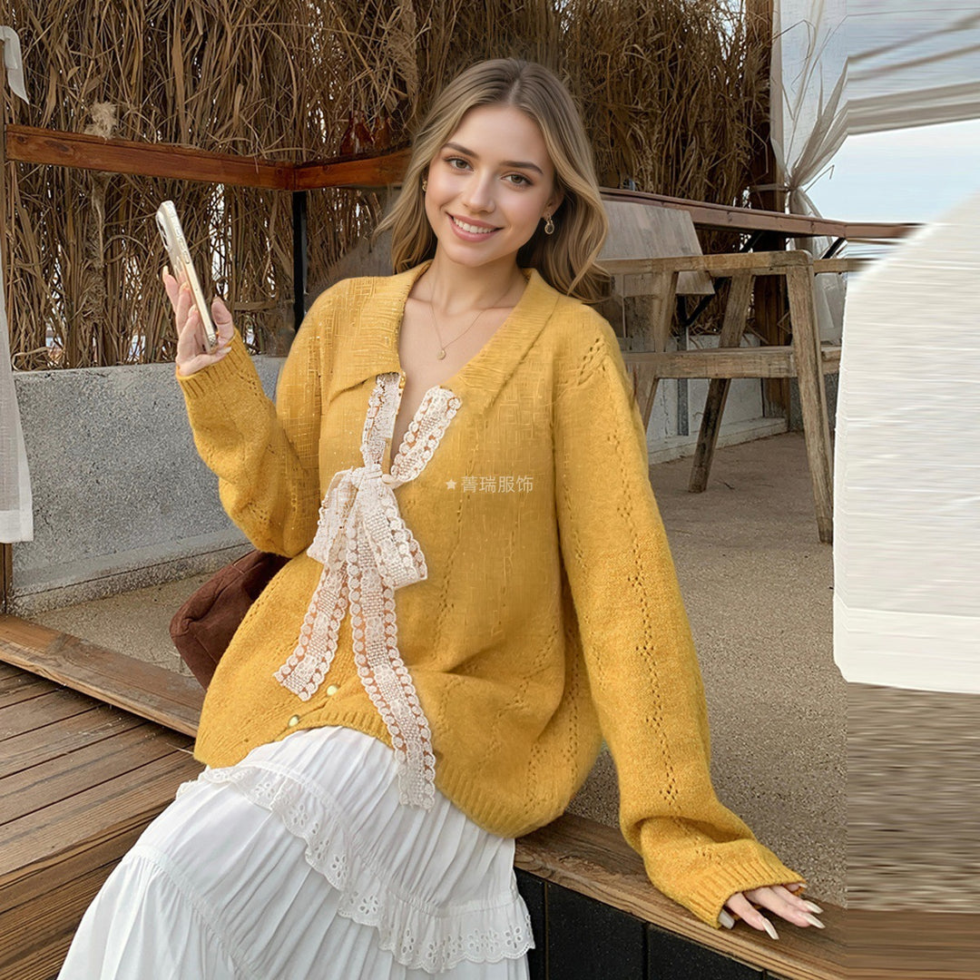 Damen Strickpullover mit eleganter Schleifenapplikation Drune
