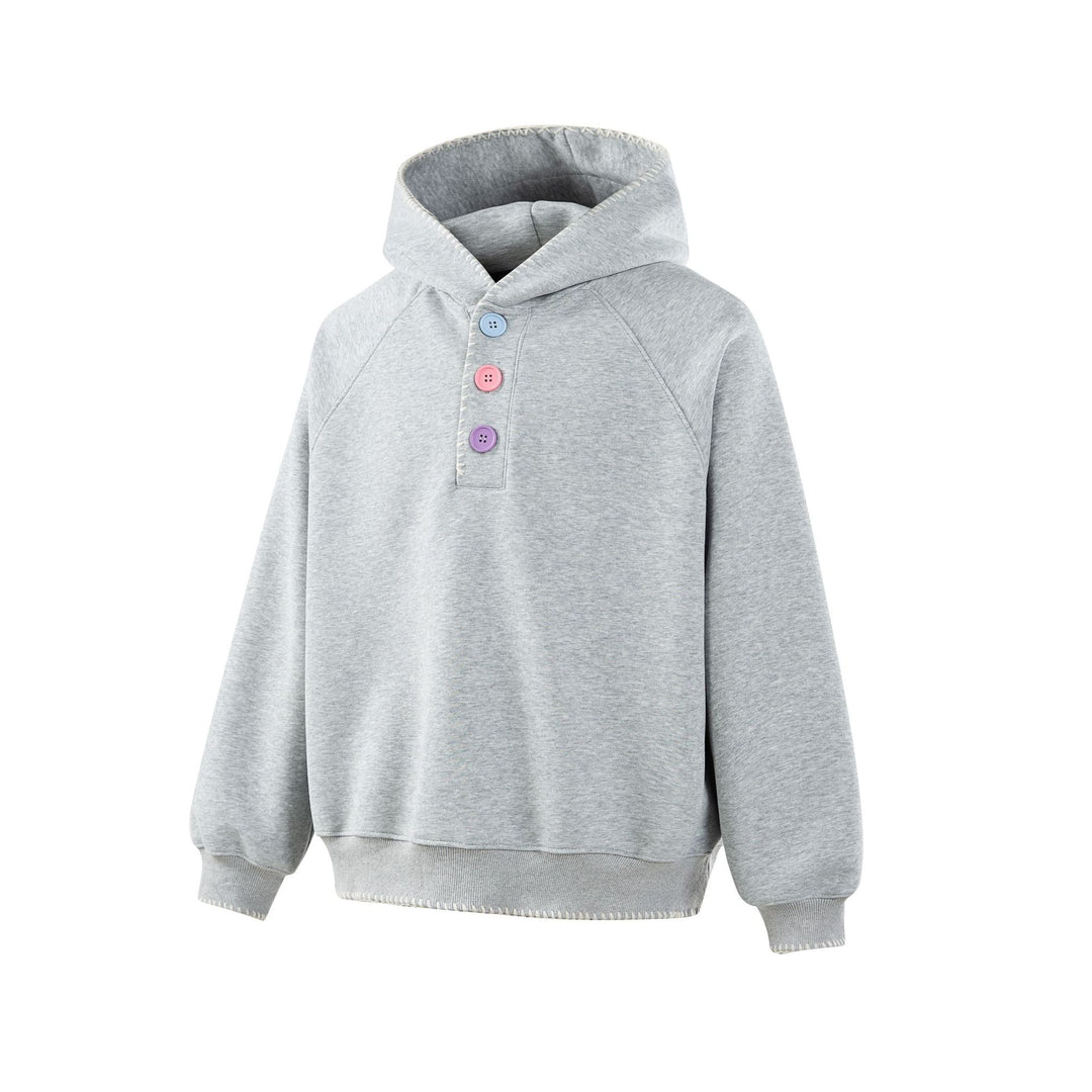Damen Kapuzenpullover mit halber Knopfleiste, dekorativer Sattelnaht und Oversize-Schnitt Drune
