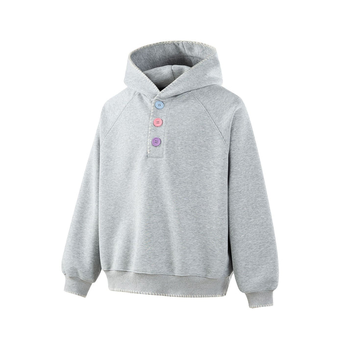 Damen Kapuzenpullover mit halber Knopfleiste, dekorativer Sattelnaht und Oversize-Schnitt Drune
