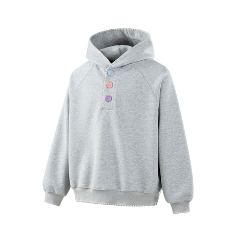 Damen Kapuzenpullover mit halber Knopfleiste, dekorativer Sattelnaht und Oversize-Schnitt Drune