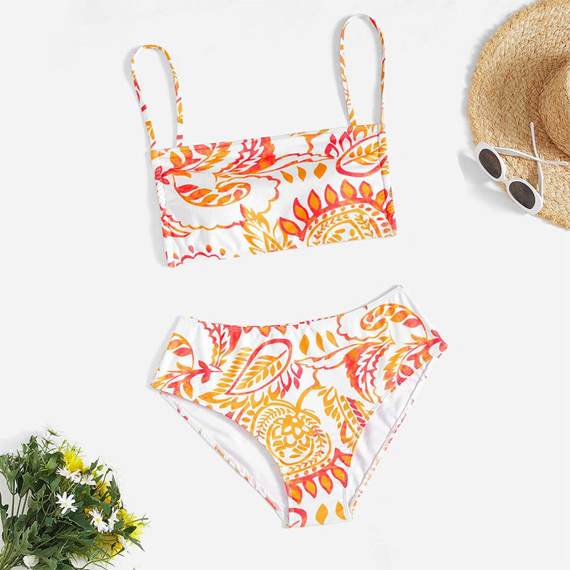 Damen Triangel-Bikini mit fröhlichem Blumenmuster und eleganten Rüschendetails Drune
