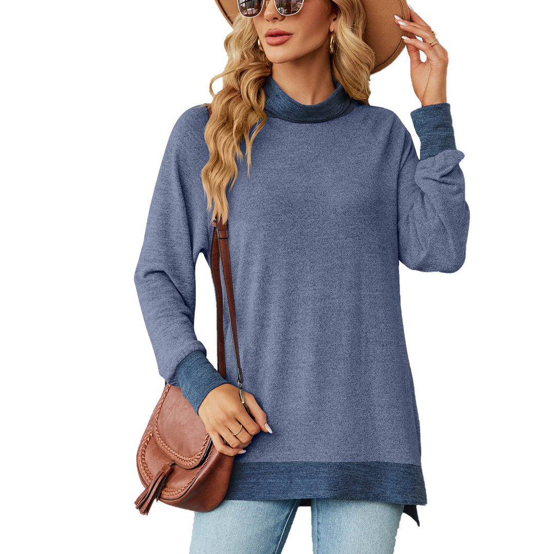 Damen Oversized Pullover mit hohem Kragen und Kontrastärmel Drune