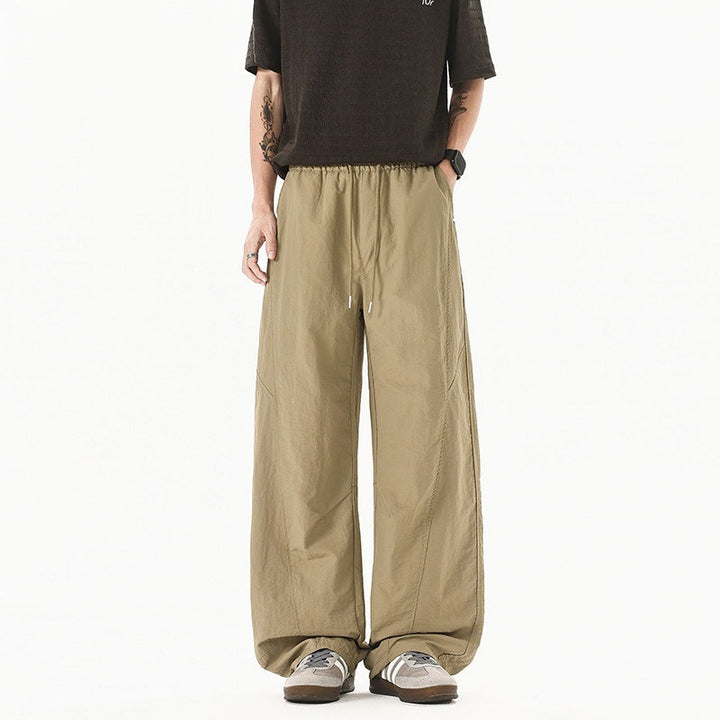 Herren Weit geschnittene Relaxed-Fit Leinen-Baumwoll-Hose mit elastischem Bund und Kordelzug Drune
