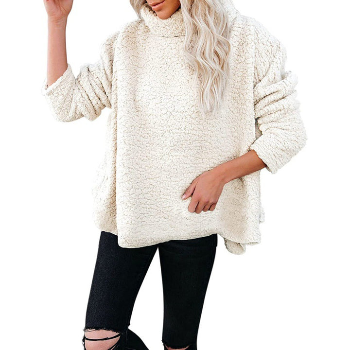 Damen Oversize-Sherpa-Pullover mit hohem Rollkragen, verlängertem Rückensaum und lässiger Silhouette Drune