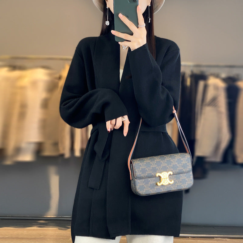Damen Modische Strickjacke mit Gürtel Drune