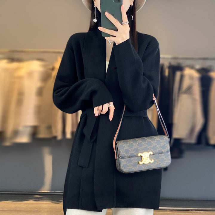 Damen Modische Strickjacke mit Gürtel Drune