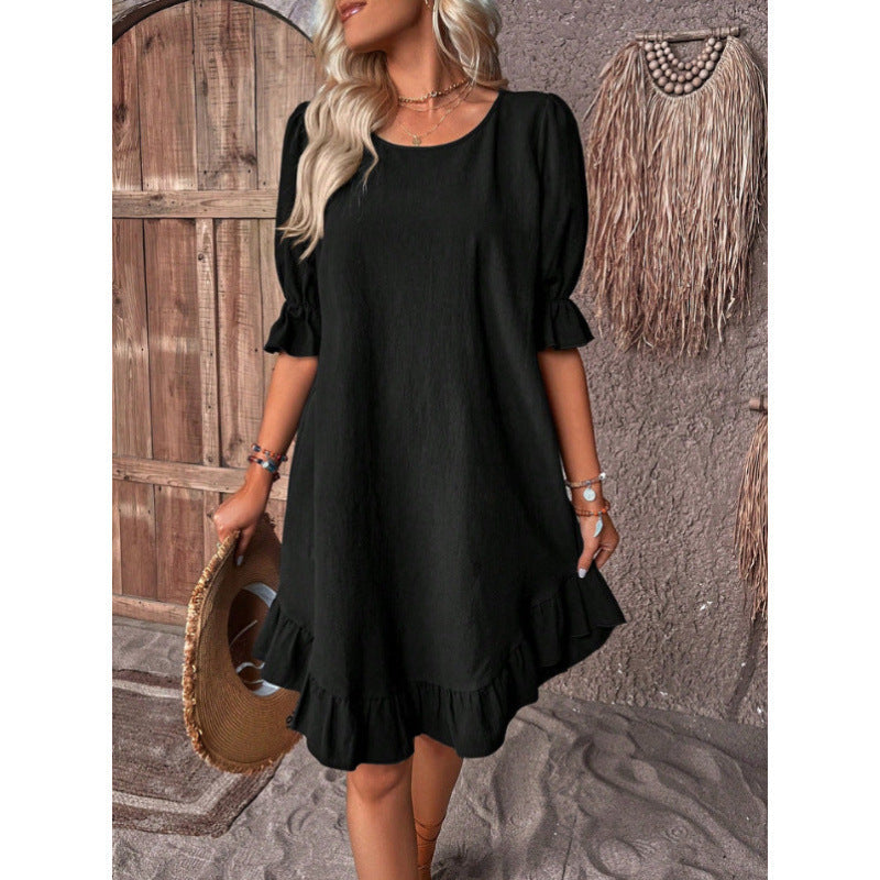 Damen Sommerliches Freizeitkleid mit Rüschendetails und lockerem Schnitt Drune