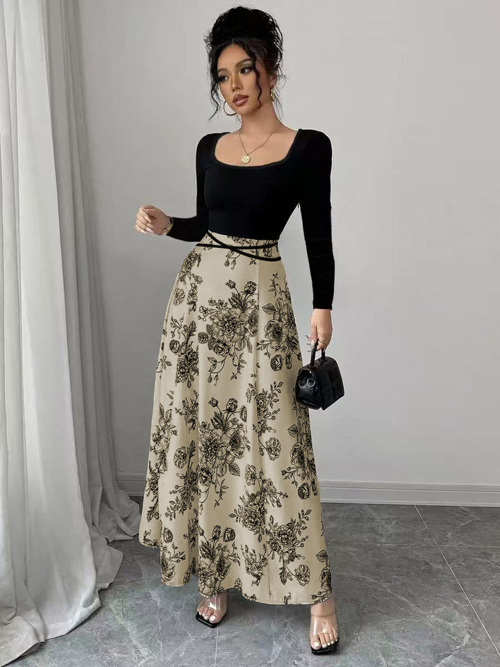 Damen Elegantes Maxikleid mit floralem Print und tailliertem Schnitt Drune