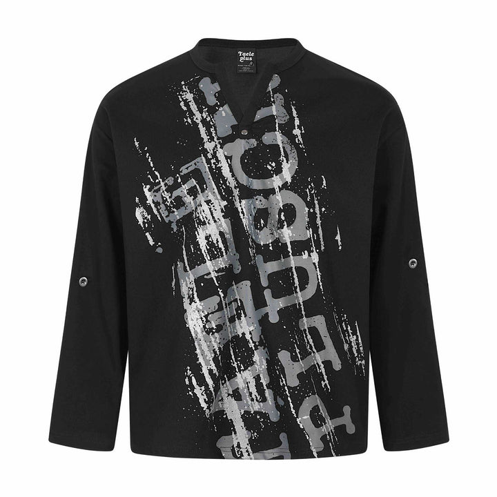 Unisex Oversize-Henley-Sweatshirt mit Notchkragen, 3/4-Ärmeln und Print Drune