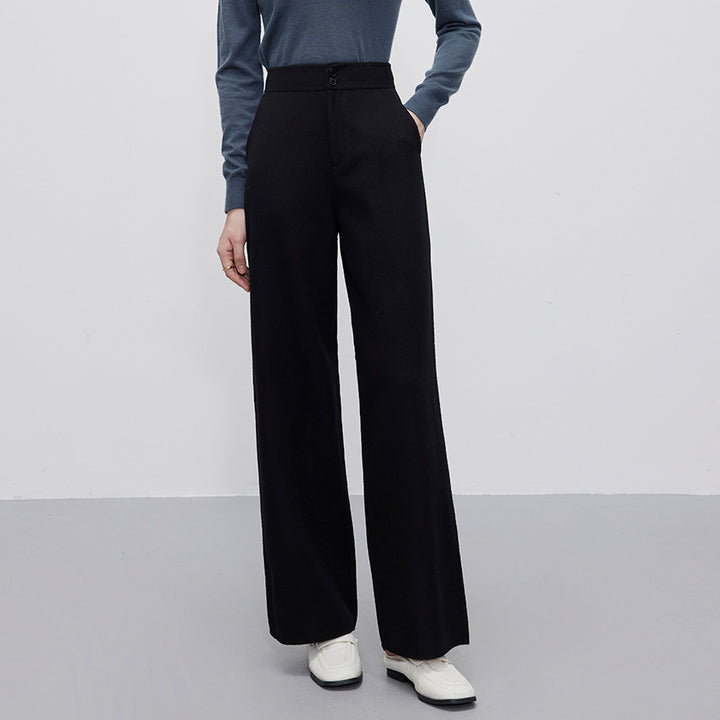 Damen Hochtaillierte Wollmix-Palazzohose mit geradem Fall und verdecktem Hakenverschluss Drune
