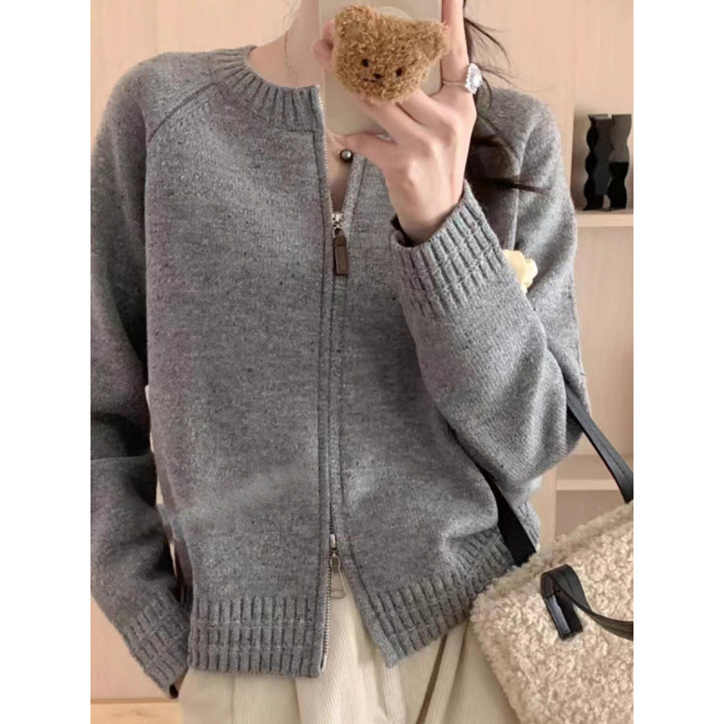 Damen Strickjacke mit Reißverschluss und hohem Kragen Drune